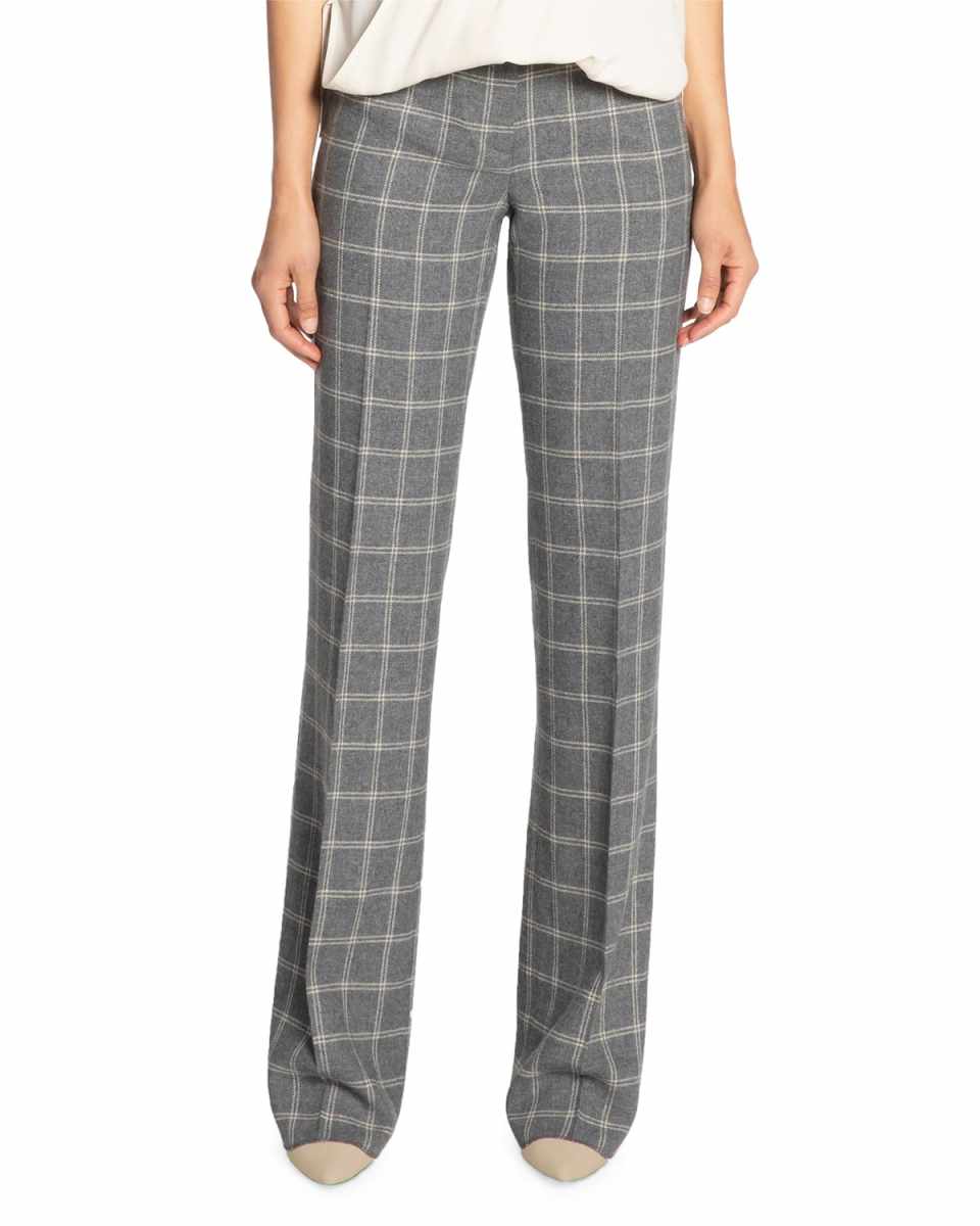 Plaid Wool Flannel Straight Leg Pants